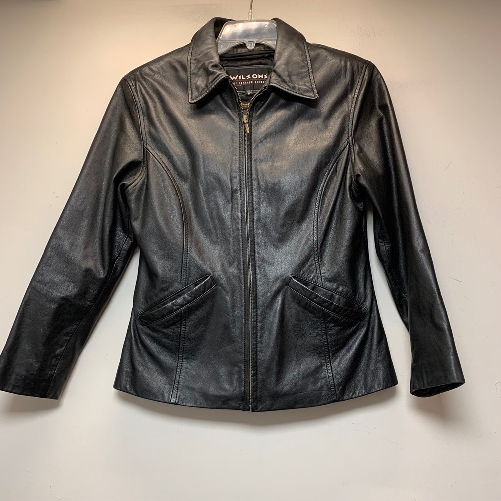 Wilsons Leather Jacket Womens Medium Black Excellent Thinsulate Zip Up Moto